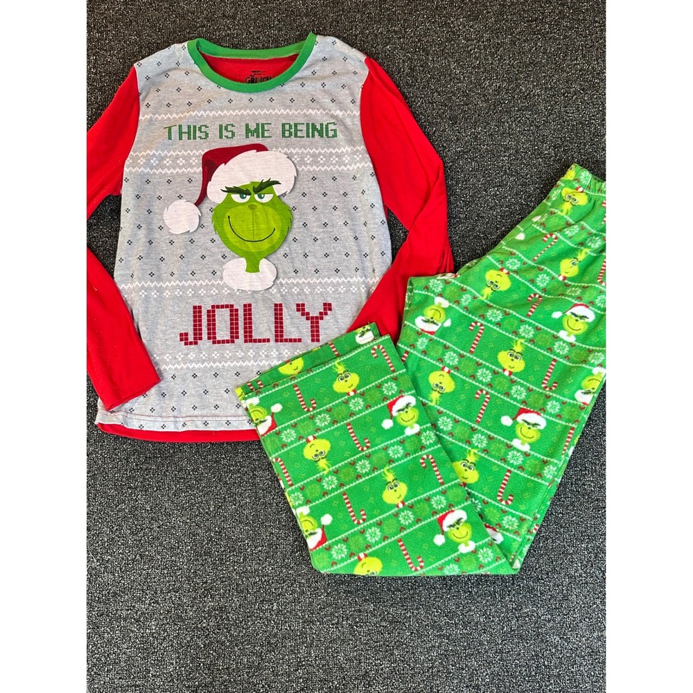 Dr Seuss The Grinch Christmas Pajama Set Womens Jolly Graphic Top Fleece Pants s